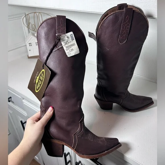 JB Dillon Dark Brown Leather Western Cowboy Boots Women’s 6B New With Tags - Picture 6 of 8